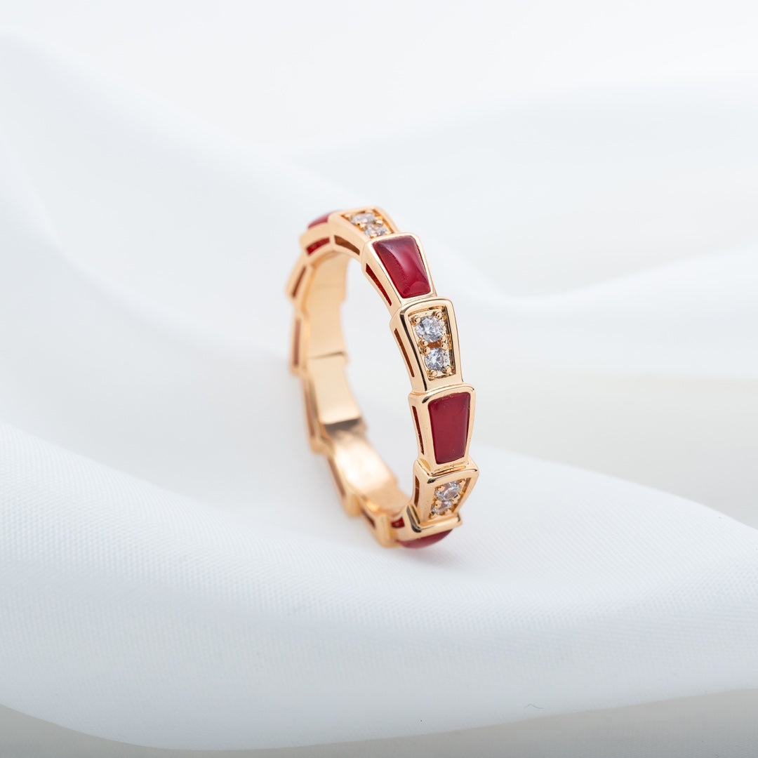 [Marins]SERPENTI RING PINK GOLD CARNELIAN DIAMOND 3MM