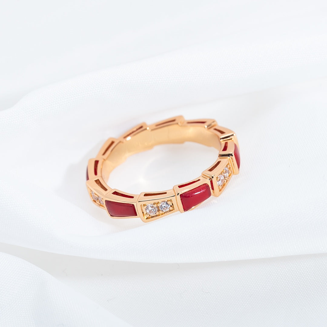 [Marins]SERPENTI RING PINK GOLD CARNELIAN DIAMOND 3MM