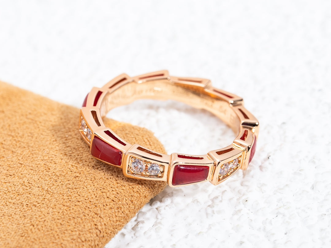 [Marins]SERPENTI RING PINK GOLD CARNELIAN DIAMOND 3MM