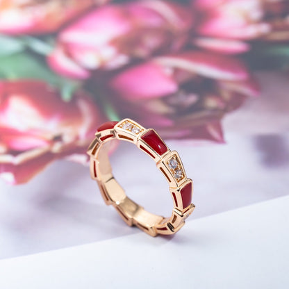 [Marins]SERPENTI RING PINK GOLD CARNELIAN DIAMOND 3MM