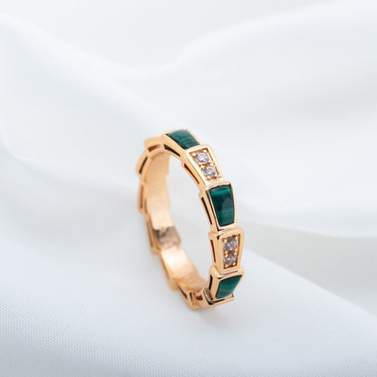 [Marins]SERPENTI RING PINK GOLD MALACHITE DIAMOND 3MM