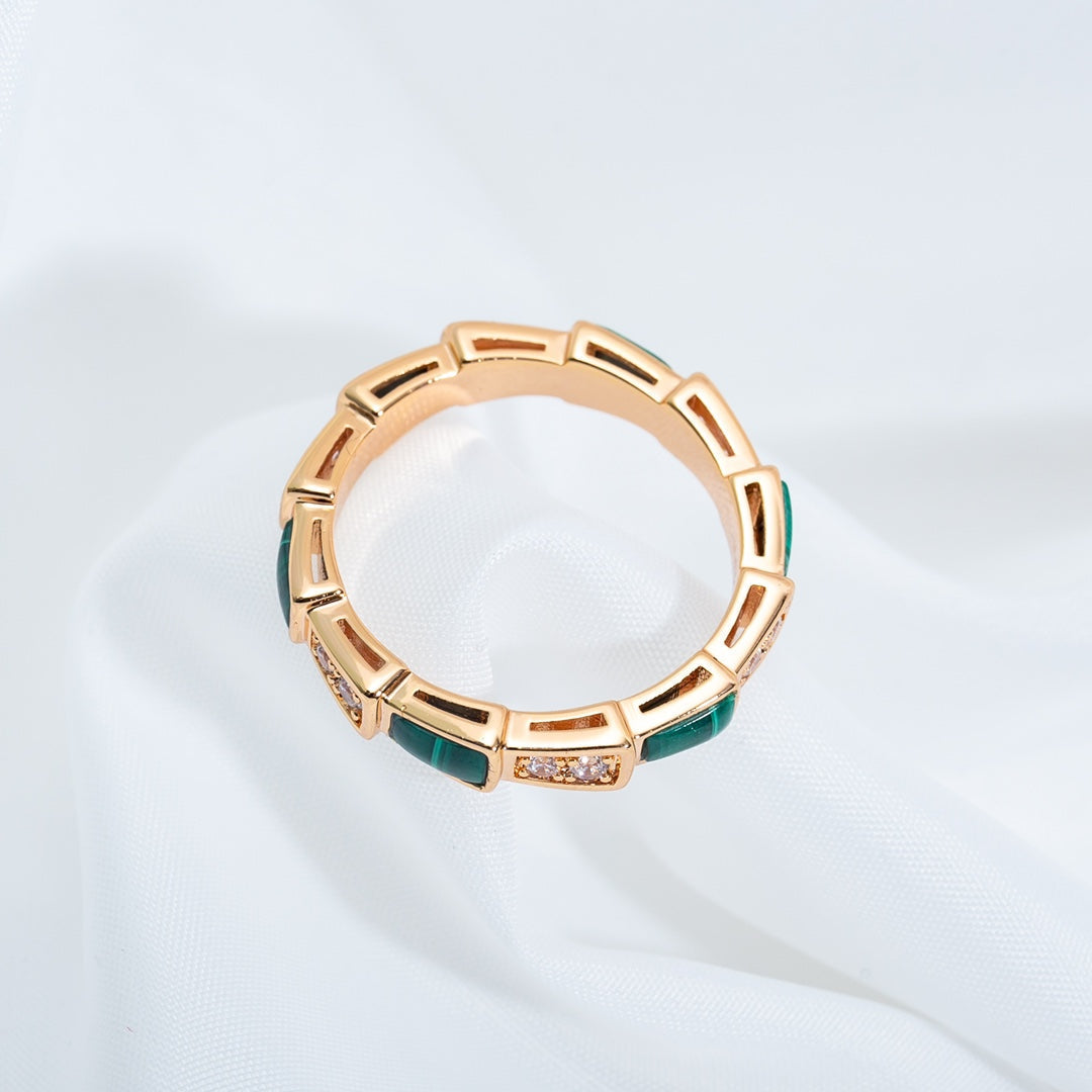 [Marins]SERPENTI RING PINK GOLD MALACHITE DIAMOND 3MM