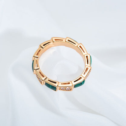 [Marins]SERPENTI RING PINK GOLD MALACHITE DIAMOND 3MM