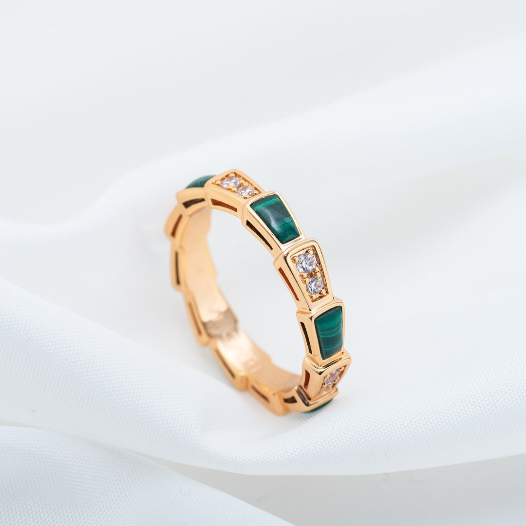 [Marins]SERPENTI RING PINK GOLD MALACHITE DIAMOND 3MM