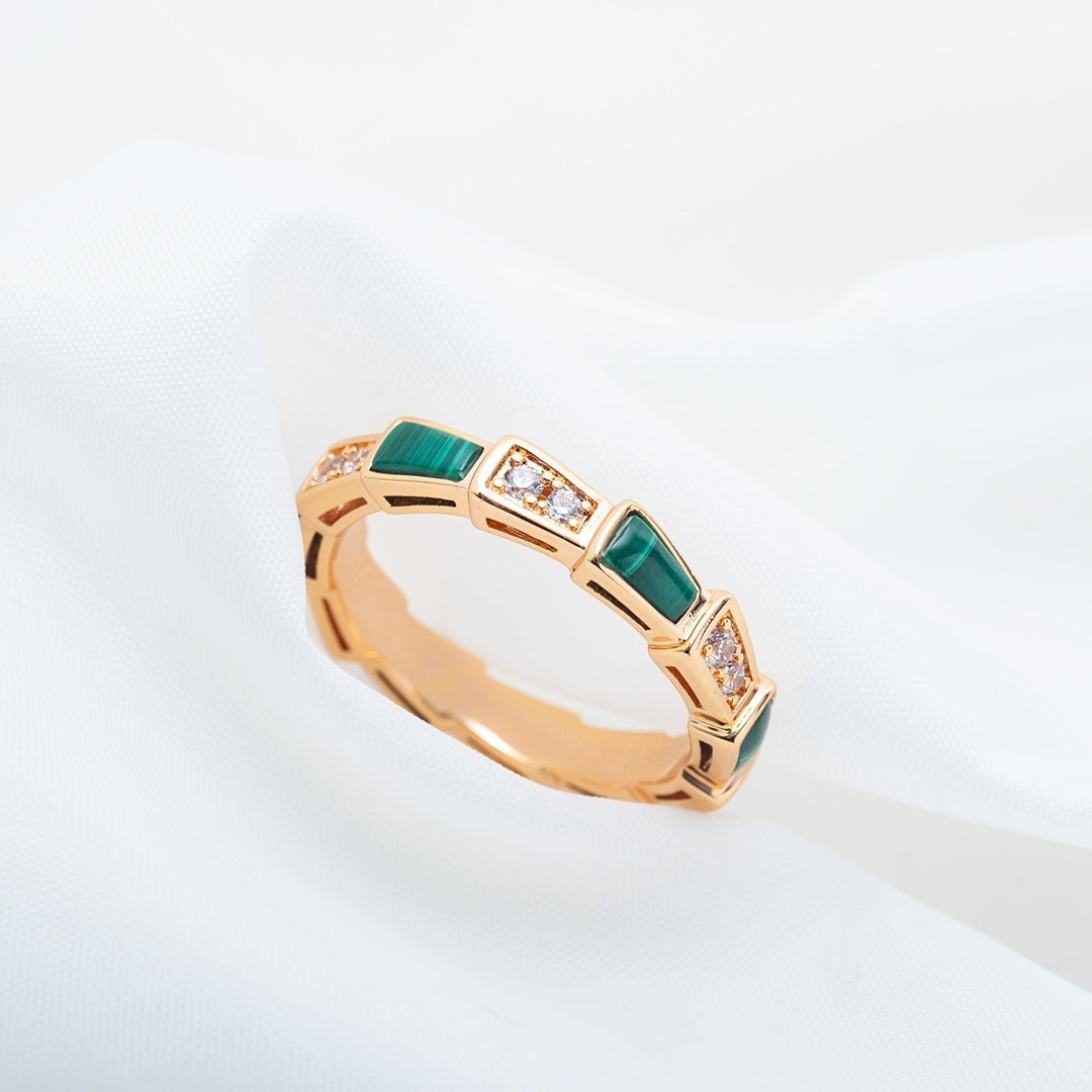 [Marins]SERPENTI RING PINK GOLD MALACHITE DIAMOND 3MM