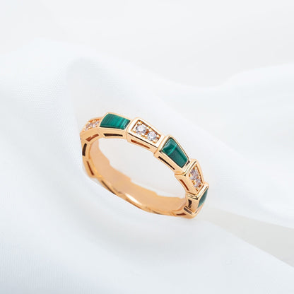 [Marins]SERPENTI RING PINK GOLD MALACHITE DIAMOND 3MM