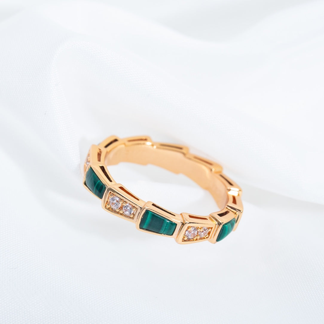 [Marins]SERPENTI RING PINK GOLD MALACHITE DIAMOND 3MM