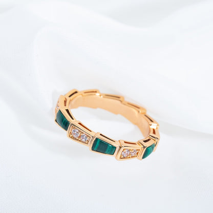 [Marins]SERPENTI RING PINK GOLD MALACHITE DIAMOND 3MM