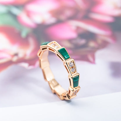 [Marins]SERPENTI RING PINK GOLD MALACHITE DIAMOND 3MM
