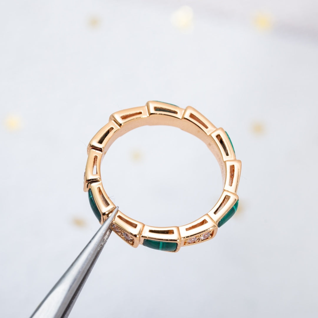 [Marins]SERPENTI RING PINK GOLD MALACHITE DIAMOND 3MM