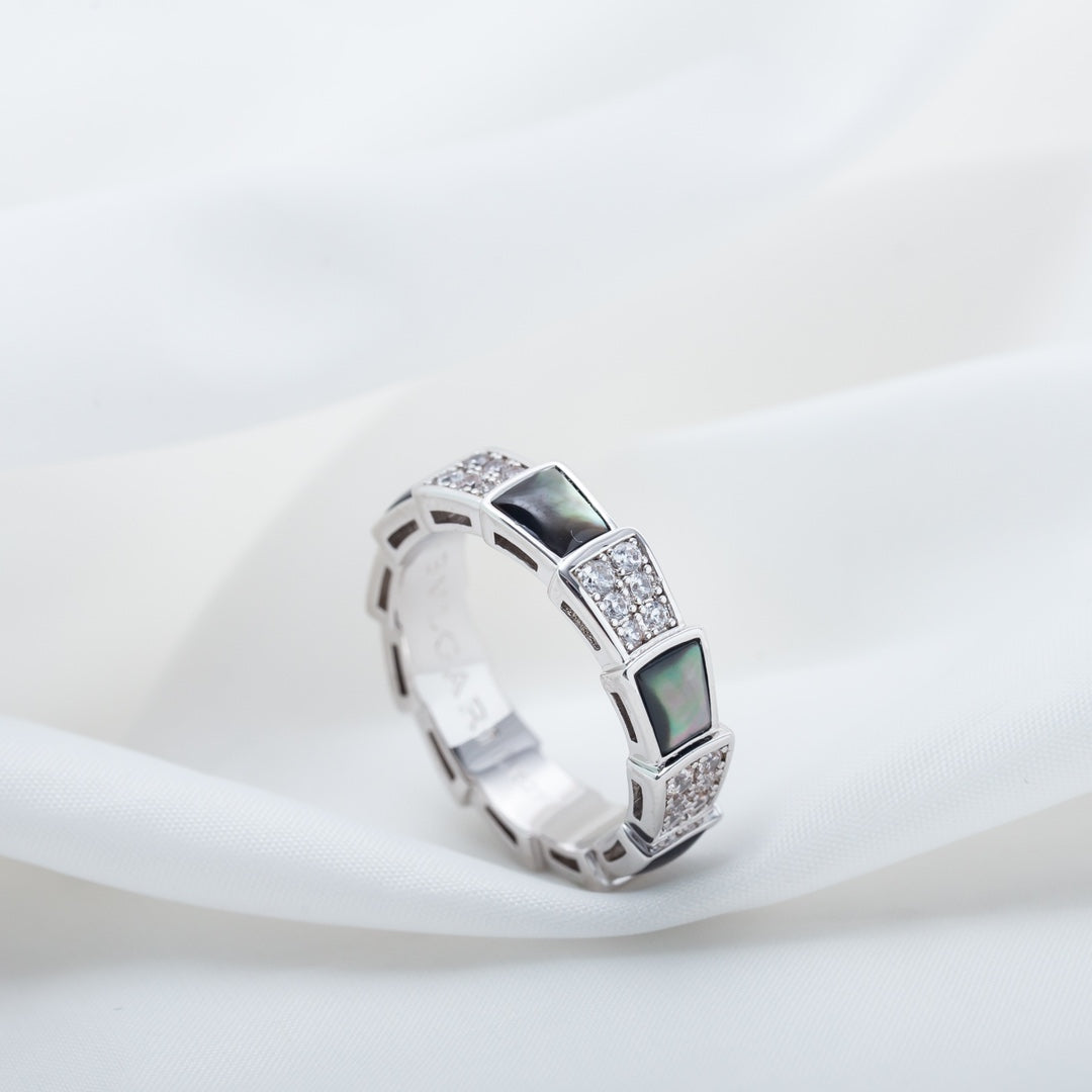 [Marins]SERPENTI RING SILVER DIAMOND BLACK MOP 4MM