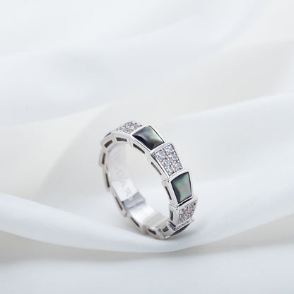 [Marins]SERPENTI RING SILVER DIAMOND BLACK MOP 4MM