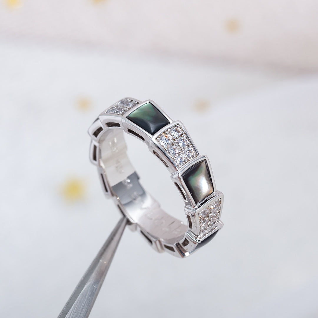 [Marins]SERPENTI RING SILVER DIAMOND BLACK MOP 4MM