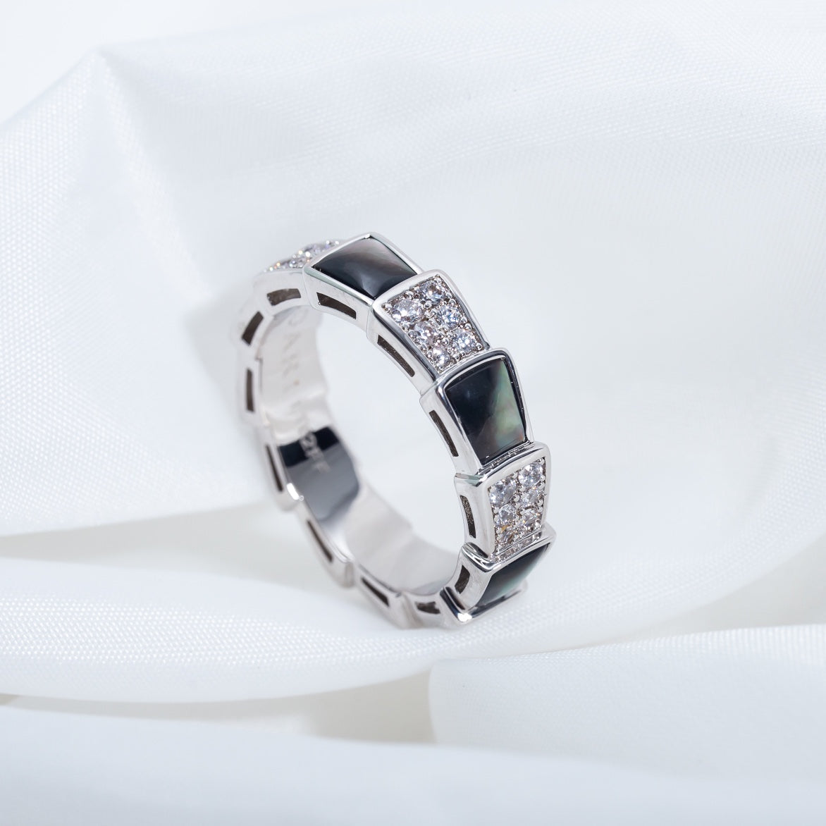 [Marins]SERPENTI RING SILVER DIAMOND BLACK MOP 4MM