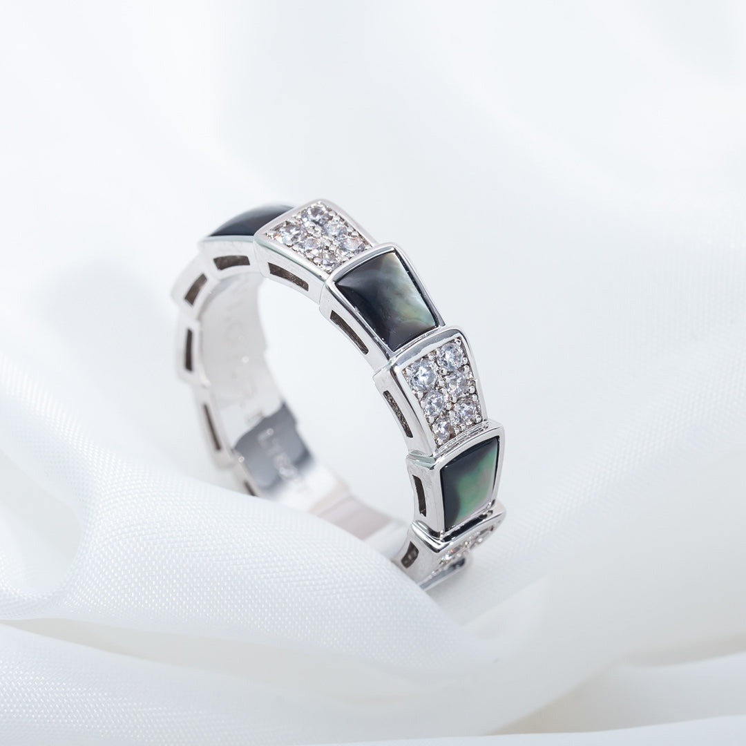 [Marins]SERPENTI RING SILVER DIAMOND BLACK MOP 4MM