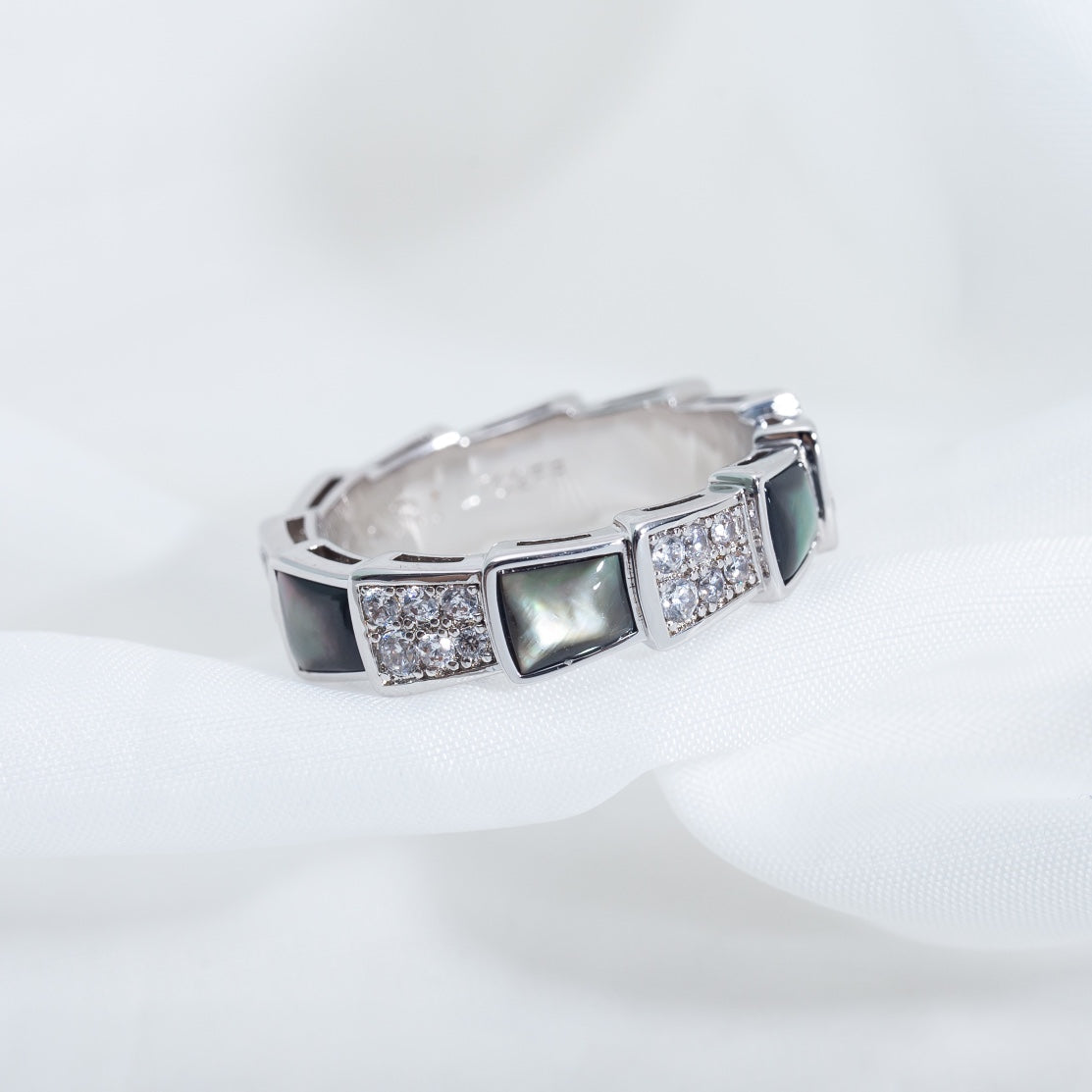 [Marins]SERPENTI RING SILVER DIAMOND BLACK MOP 4MM