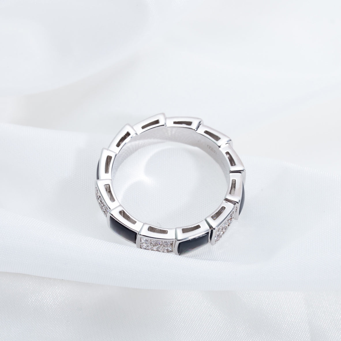 [Marins]SERPENTI RING SILVER DIAMOND BLACK MOP 4MM