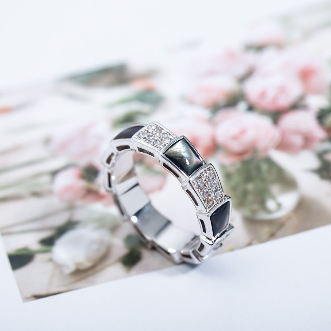 [Marins]SERPENTI RING SILVER DIAMOND BLACK MOP 4MM