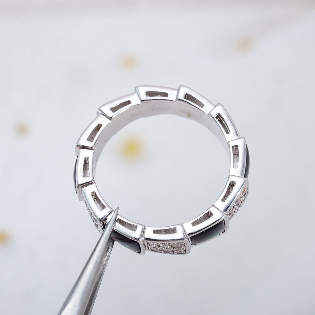 [Marins]SERPENTI RING SILVER DIAMOND BLACK MOP 4MM