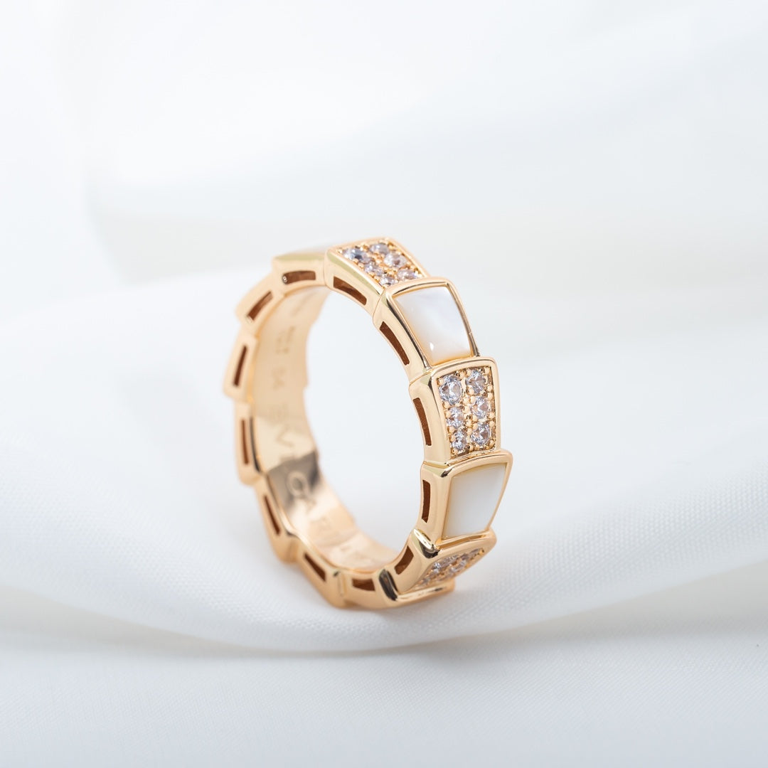[Marins]SERPENTI RING PINK GOLD MOP DIAMOND PAVED 4MM