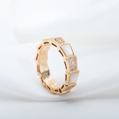 [Marins]SERPENTI RING PINK GOLD MOP DIAMOND PAVED 4MM