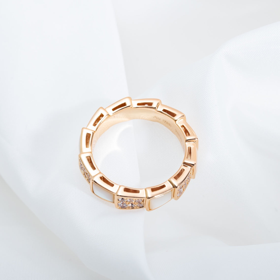 [Marins]SERPENTI RING PINK GOLD MOP DIAMOND PAVED 4MM