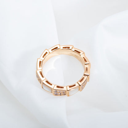 [Marins]SERPENTI RING PINK GOLD MOP DIAMOND PAVED 4MM