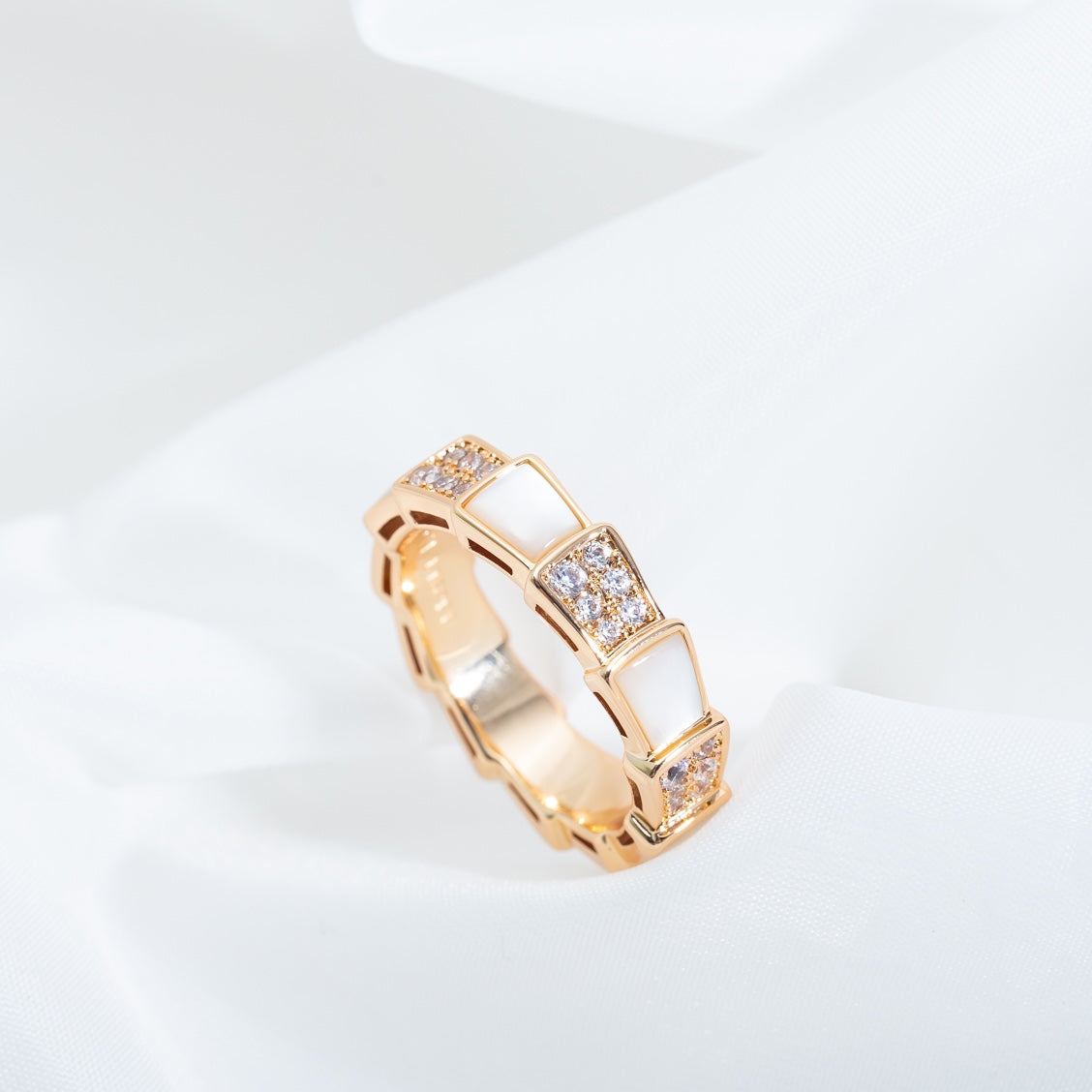 [Marins]SERPENTI RING PINK GOLD MOP DIAMOND PAVED 4MM