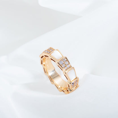 [Marins]SERPENTI RING PINK GOLD MOP DIAMOND PAVED 4MM