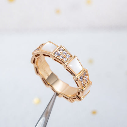 [Marins]SERPENTI RING PINK GOLD MOP DIAMOND PAVED 4MM