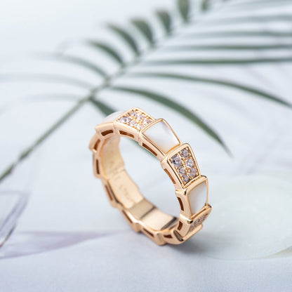 [Marins]SERPENTI RING PINK GOLD MOP DIAMOND PAVED 4MM