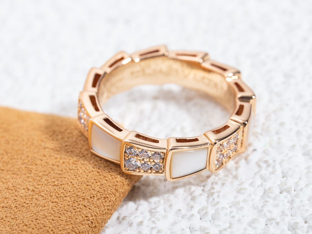 [Marins]SERPENTI RING PINK GOLD MOP DIAMOND PAVED 4MM