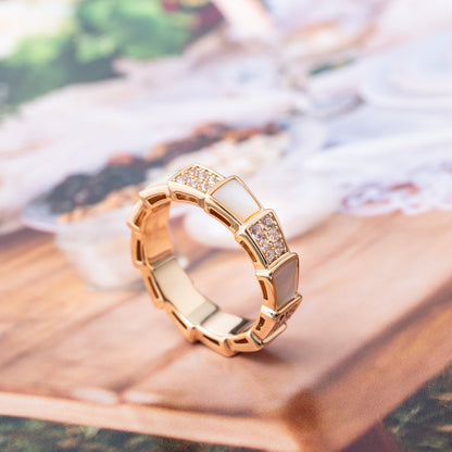 [Marins]SERPENTI RING PINK GOLD MOP DIAMOND PAVED 4MM