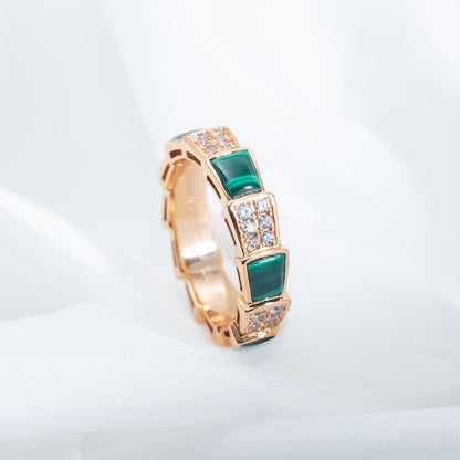 [Marins]SERPENTI RING PINK GOLD MALACHITE DIAMOND PAVED 4MM