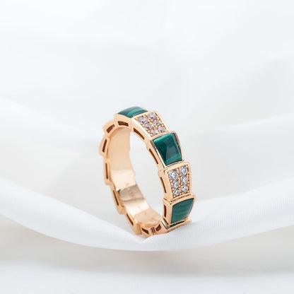 [Marins]SERPENTI RING PINK GOLD MALACHITE DIAMOND PAVED 4MM