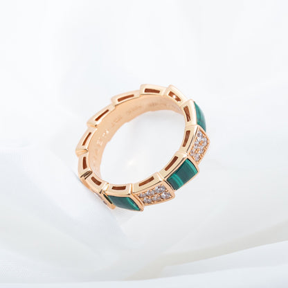 [Marins]SERPENTI RING PINK GOLD MALACHITE DIAMOND PAVED 4MM