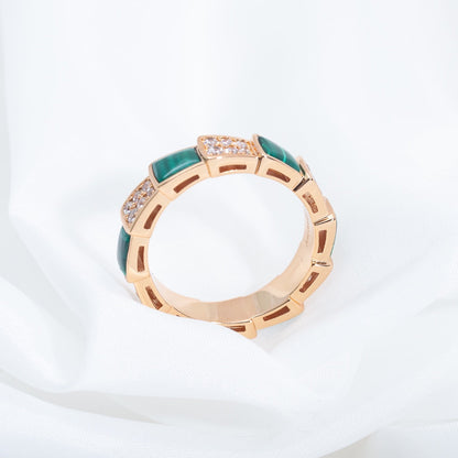 [Marins]SERPENTI RING PINK GOLD MALACHITE DIAMOND PAVED 4MM