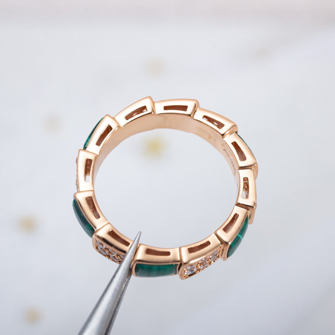 [Marins]SERPENTI RING PINK GOLD MALACHITE DIAMOND PAVED 4MM