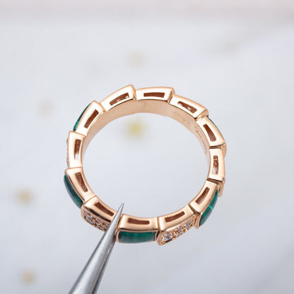 [Marins]SERPENTI RING PINK GOLD MALACHITE DIAMOND PAVED 4MM