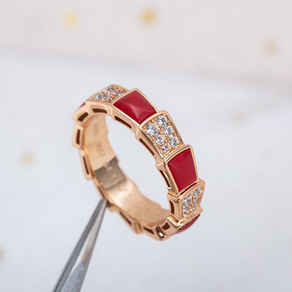 [Marins]SERPENTI RING PINK GOLD CARNELIAN DIAMOND PAVED 4MM
