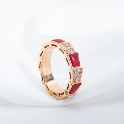 [Marins]SERPENTI RING PINK GOLD CARNELIAN DIAMOND PAVED 4MM