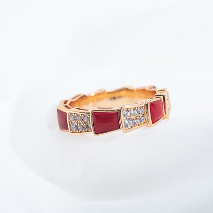 [Marins]SERPENTI RING PINK GOLD CARNELIAN DIAMOND PAVED 4MM