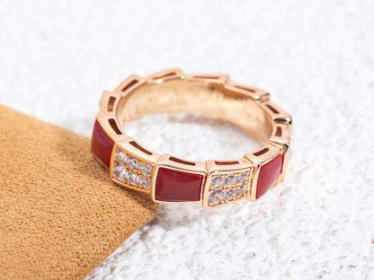 [Marins]SERPENTI RING PINK GOLD CARNELIAN DIAMOND PAVED 4MM
