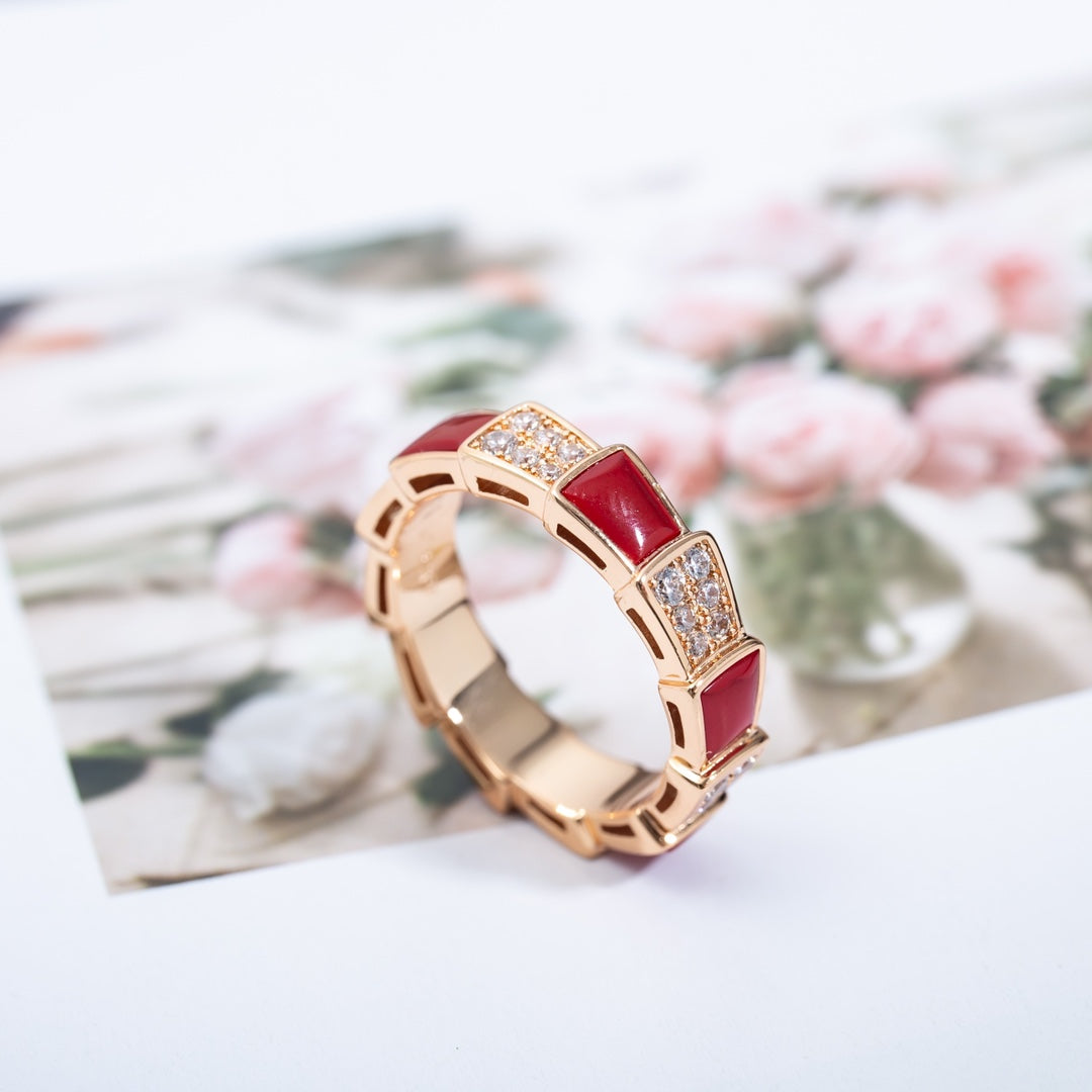 [Marins]SERPENTI RING PINK GOLD CARNELIAN DIAMOND PAVED 4MM