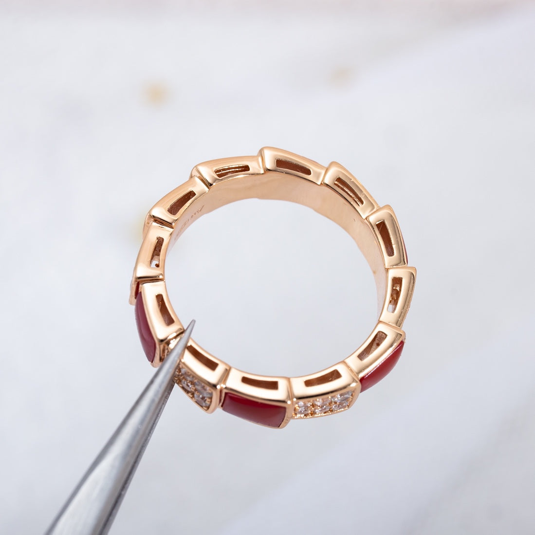 [Marins]SERPENTI RING PINK GOLD CARNELIAN DIAMOND PAVED 4MM