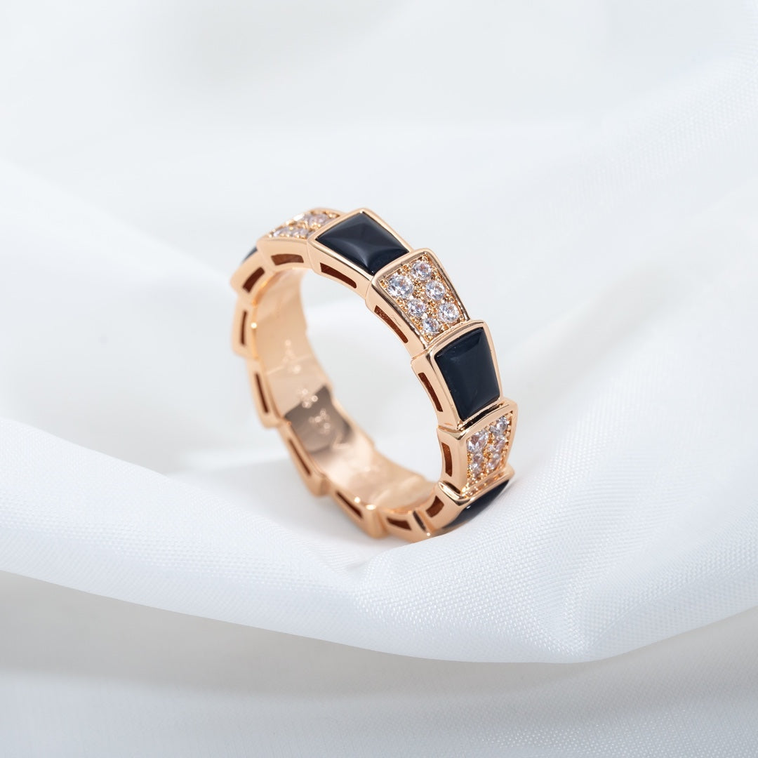 [Marins]SERPENTI RING PINK GOLD BLACK MOP DIAMOND PAVED 4MM