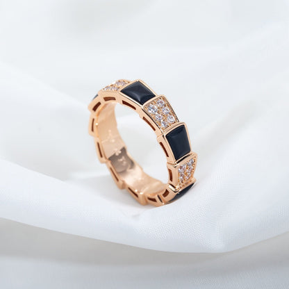 [Marins]SERPENTI RING PINK GOLD BLACK MOP DIAMOND PAVED 4MM