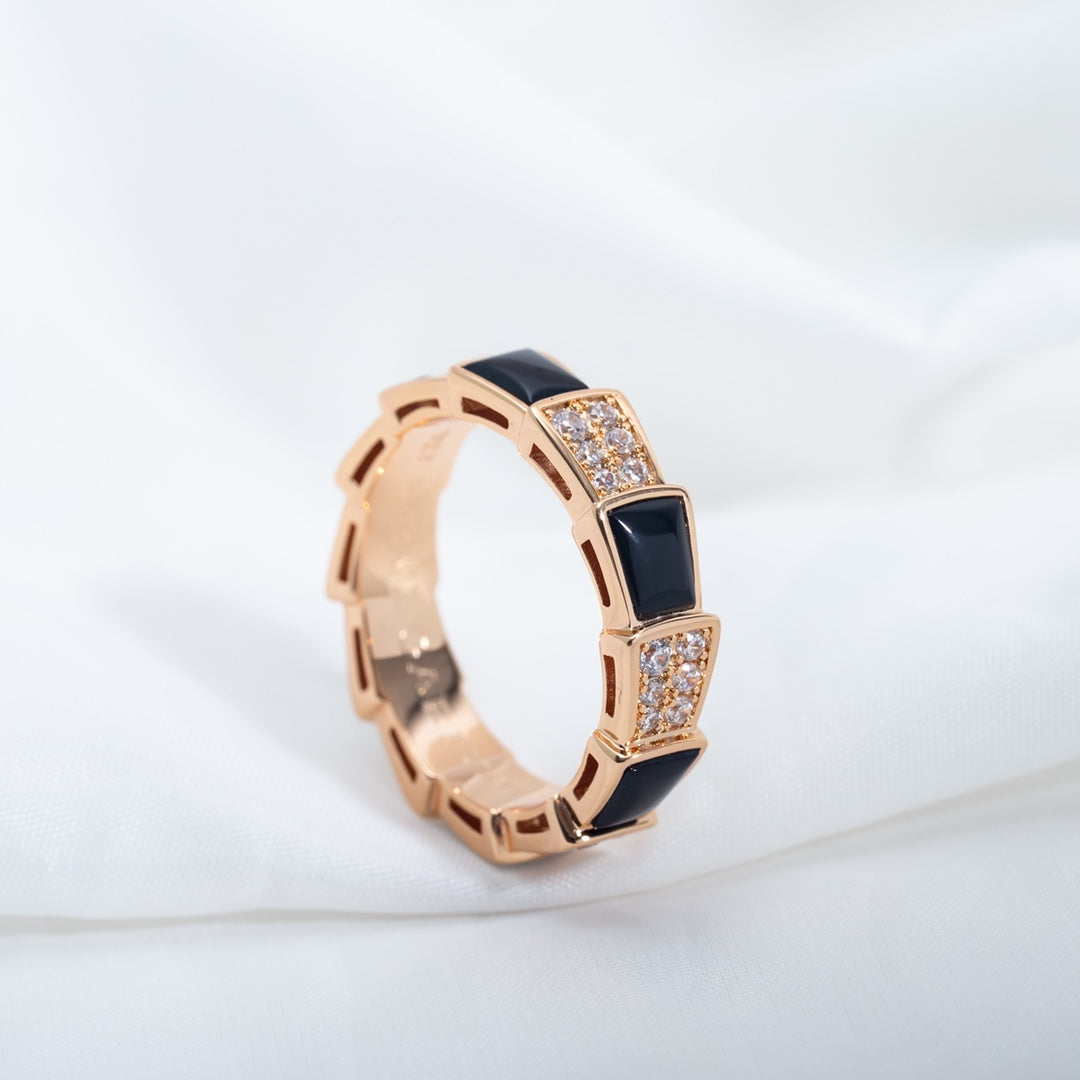 [Marins]SERPENTI RING PINK GOLD BLACK MOP DIAMOND PAVED 4MM