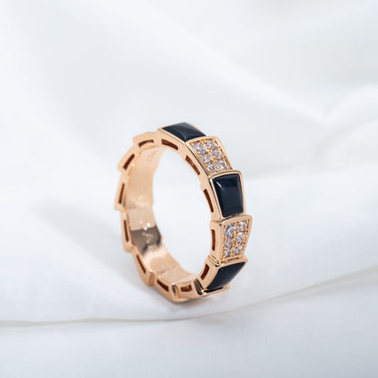 [Marins]SERPENTI RING PINK GOLD BLACK MOP DIAMOND PAVED 4MM