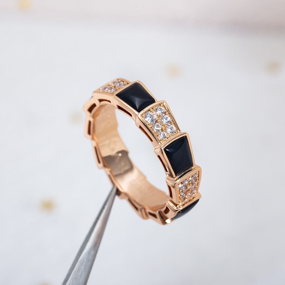 [Marins]SERPENTI RING PINK GOLD BLACK MOP DIAMOND PAVED 4MM